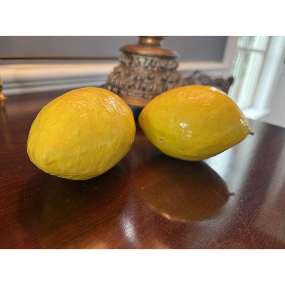Vintage Paper Mache Lemons Set of 2 Faux Fake Artificial Lemons